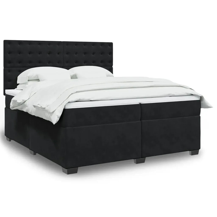 vidaXL Boxspringbett mit Matratze in Schwarz, Hybrid-Design mit Samt-Bezug, USB-Ladeport und Unterbett-Beleuchtung, B/T: 200 x 200 cm - Bild 2