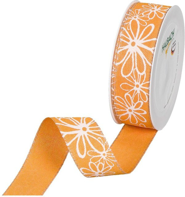 Druckband Blüten von HALBACH in Orange mit Blütenmotiv aus Polyester und Leinen - Bild 1