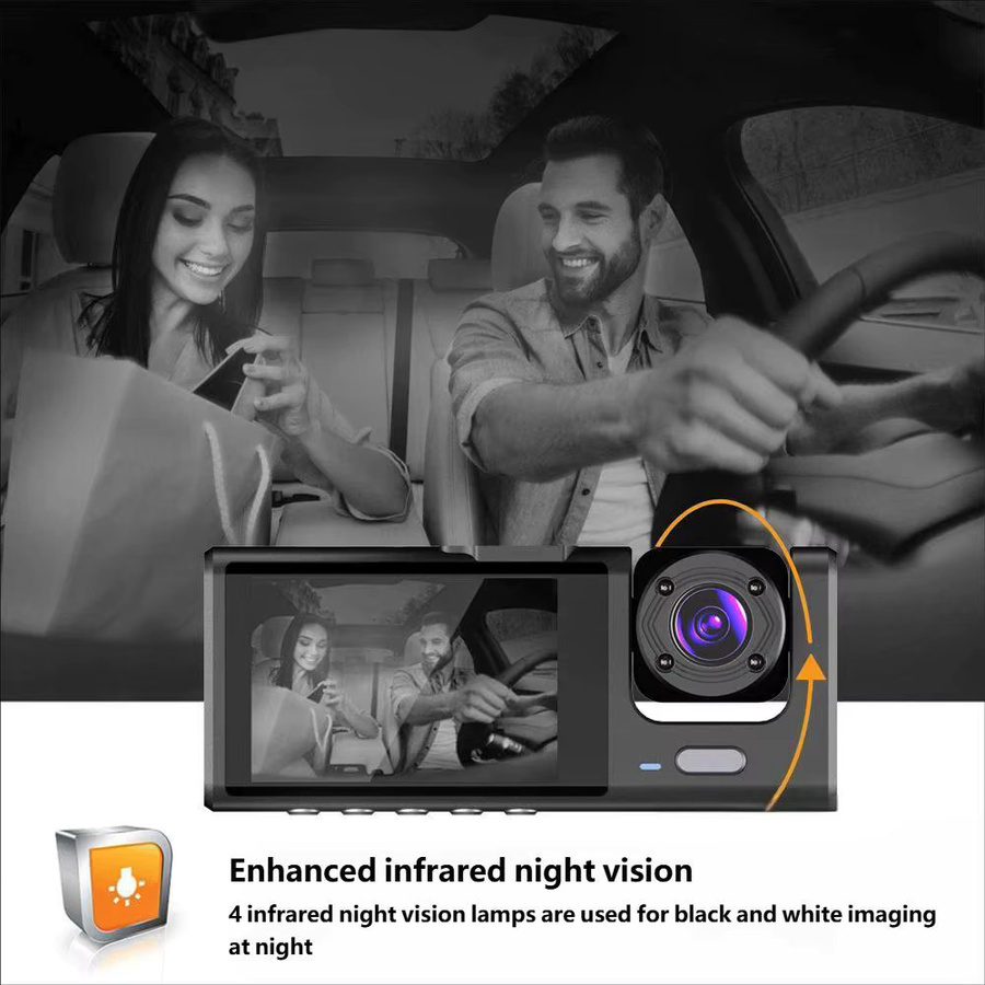 AutoCam WIFI Triple Kamera Dashcam in Schwarz mit 1080P Full HD und Nachtsicht als 3-Kanal Auto Innen und Außen Recorder - Bild 4