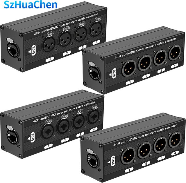 TITAK 4-Kanal XLR zu RJ45 Audio-Extender mit DMX über Cat5e Cat6 in Schwarz für Bühne, Live-Show, Studio und Equalizer - Bild 1
