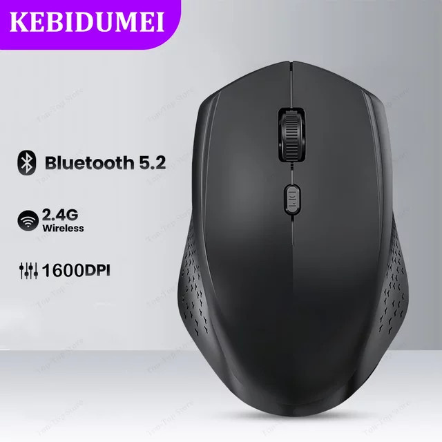 Kebidumei Dual-Modus Funkmaus mit Bluetooth 5.2 und 2,4G, wiederaufladbare Stille Gaming-Maus mit 1600 DPI in Schwarz - Bild 1