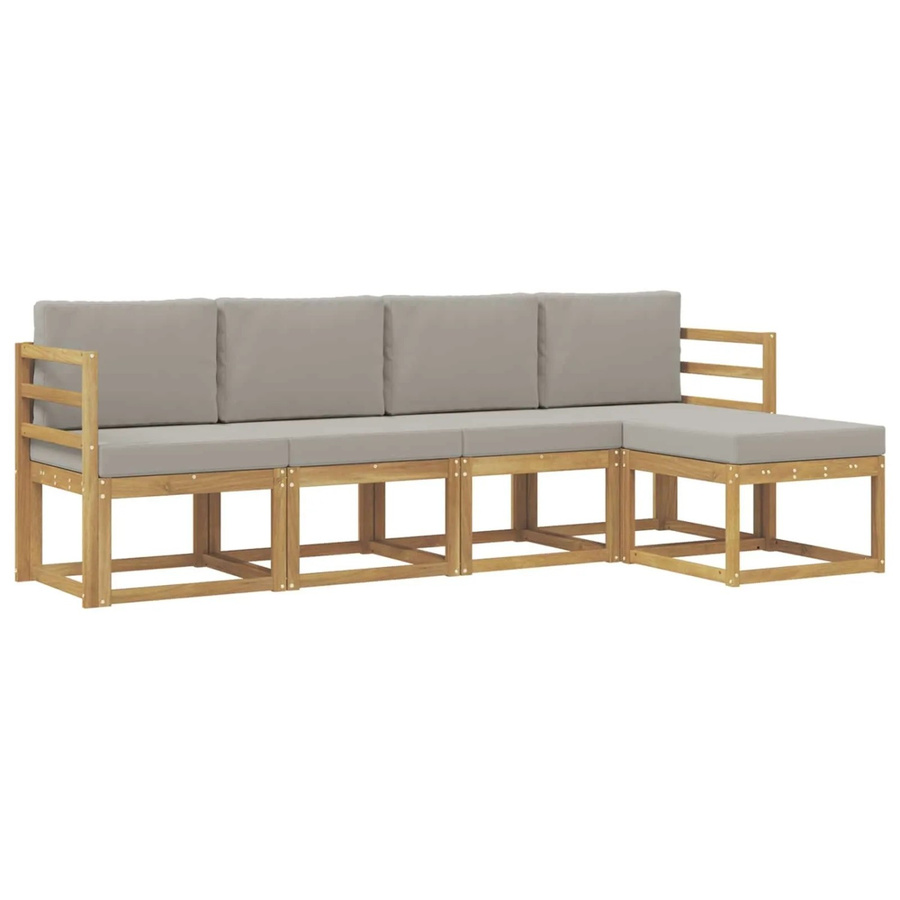 vidaXL Outdoor-Sofagarnitur L-Form aus Akazienholz in Weiß und Grau mit 5-teiligem Set und Sitzkissen - Bild 2