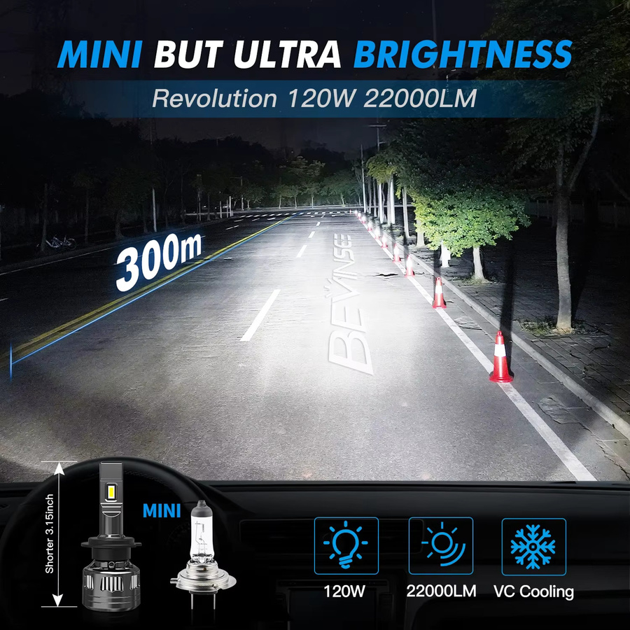 BEVINSEE LED Auto-Scheinwerferlampen und Nebelscheinwerfer Set mit 120W und 22000LM, 6000K Superhell, CANBUS kompatibel, passend für H7 H4 H1 9012 HIR2 H11 H8 H9 9005 HB3 9006 HB4 - Bild 3