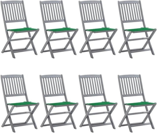 8er Set klappbare Gartenstühle von vidaXL aus Akazienholz mit Kissen in Grau und Grün - Bild 1