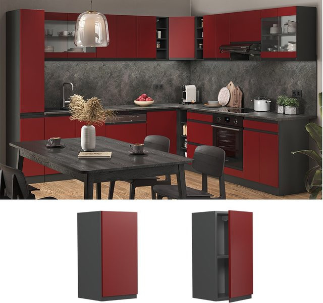 Vicco Hängeschrank R-Line J-Shape Küchenschrank modern Anthrazit Rot - Bild 1