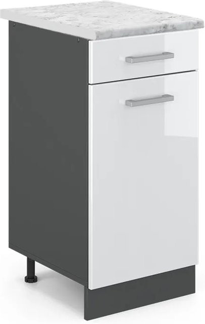 Vicco R-Line Küchenunterschrank mit Schubladen in Weiß Hochglanz und Anthrazit Marmor Optik, B/T/H: 40,0 x 46,0 x 81,6 cm - Bild 1