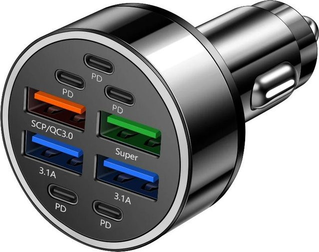 YJMP Autoladegerät mit 100W und 10 Anschlüssen, Schnellladung PD QC3.0 USB C Typ C Adapter für iPhone Samsung Huawei Xiaomi, Farbe: Schwarz - Bild 1