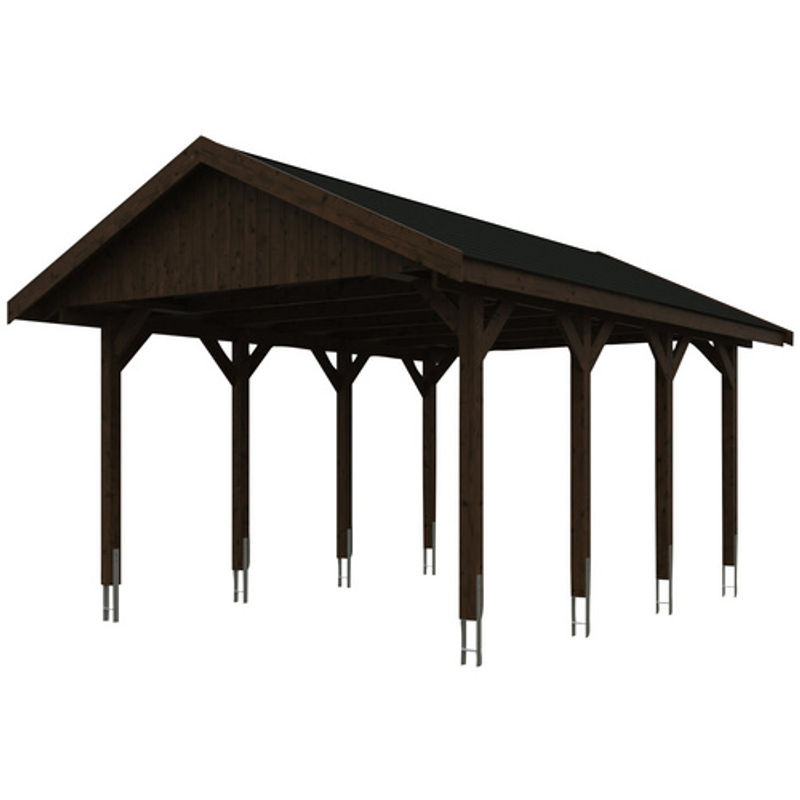 SKANHOLZ Carport Wallgau in Nussbaum mit schwarzen Schindeln B/T: 430 x 600 cm, Höhe: 326 cm - Bild 2