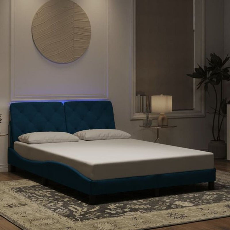 Modernes Polsterbett Vidaxl mit LED-Leuchten aus Samt in Blau, B/T/H: 140 x 200 cm - Bild 1