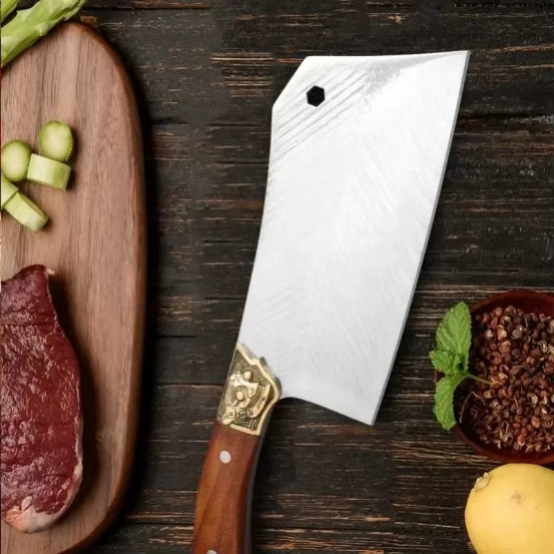 GuanQi Küchenmesser Cleaver aus Edelstahl in Silber mit Holzgriff zum Schneiden und Hacken von Fleisch - Bild 3