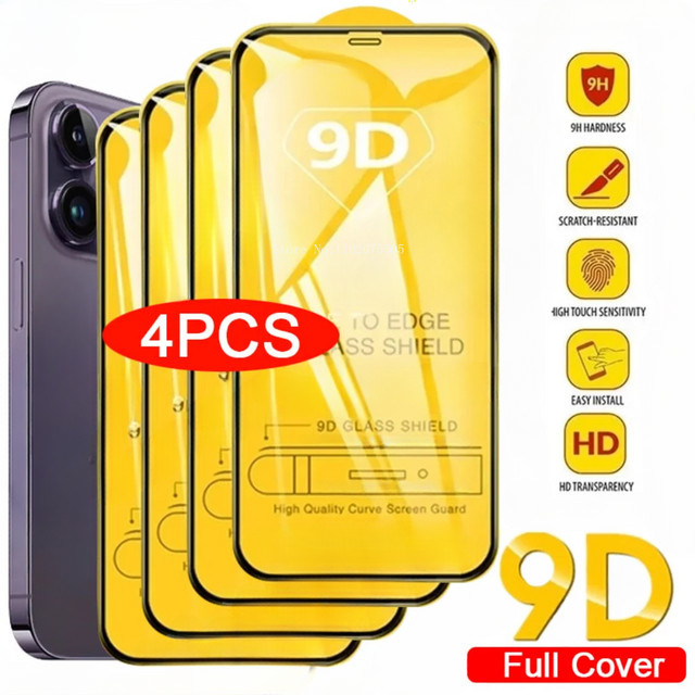 4er-Set ZRGAE 9D Vollabdeckung Panzerglas Display Schutz für iPhone 17 16 15 14 13 12 11 Pro Max Plus XR XS Farbe: Transparent - Bild 1