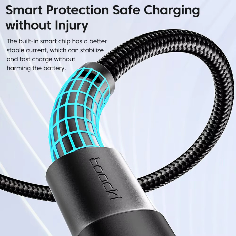Toocki 2er-Set USB Typ C Schnellladekabel 3A mit USB-A auf USB-C Anschluss in Schwarz, Länge: 1m und 2m - Bild 3