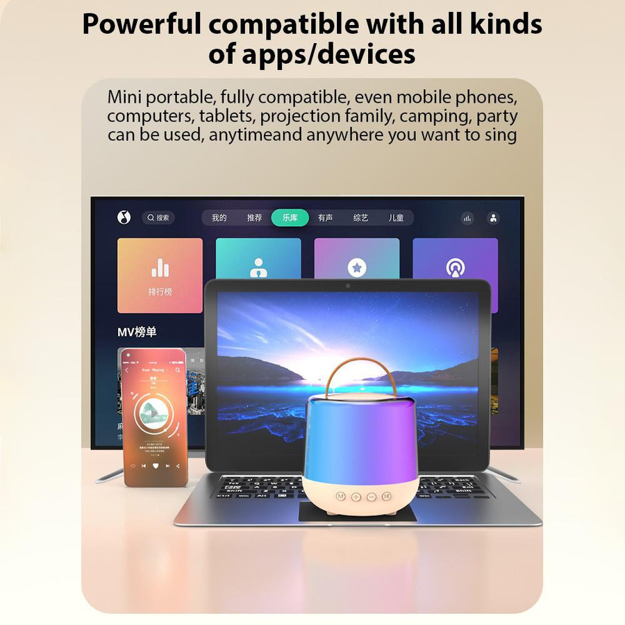 Honor Electronics Karaoke Maschine Mini Set mit 2 drahtlosen Bluetooth Mikrofonen und Lautsprecher in Weiß mit LED-Beleuchtung - Bild 6