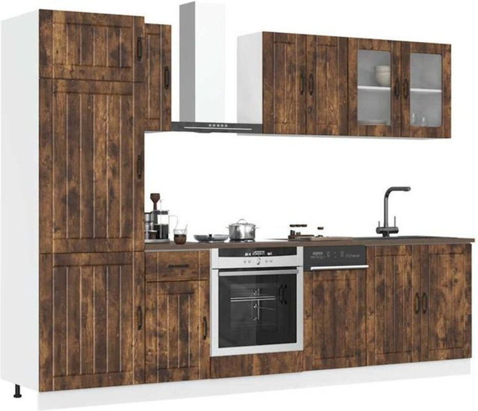 Vidaxl Küchenschrank-Set Lucca in Braun aus Holzwerkstoff und Glas im Landhausstil mit Drehtüren - Bild 1