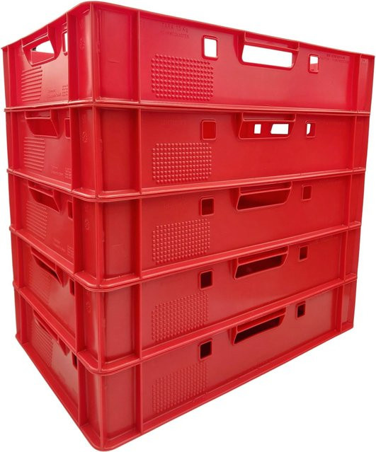 BURI 5er Set Eurofleischkiste E1 aus Kunststoff, rot, stapelbar, B/T/H: 60 x 40 x 12,5 cm - Bild 1