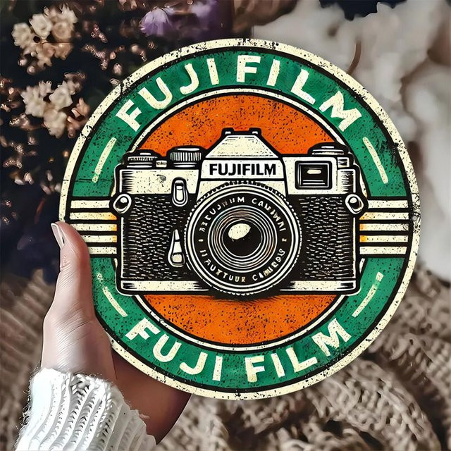 Potdemiel Fuji Film Vintage Metall-Wandkunstschild mit Retro-Kamera-Design, rund, Mehrfarbig, Durchmesser: 20,32 cm - Bild 1