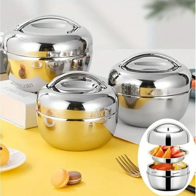Apple Lunch Box aus Edelstahl mit Unterteilungen und isoliertem Deckel, Silber/Grün - Bild 1