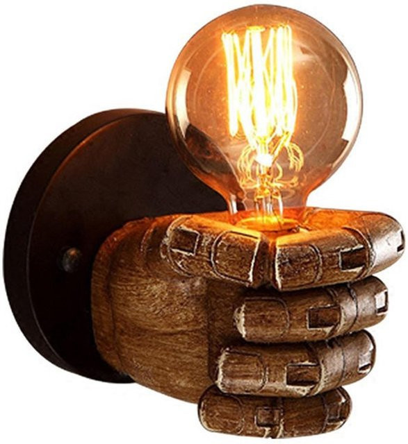 GoolRC Wandleuchte in Faust-Form mit warmweißem LED-Licht, braune Wandlampe aus Kunstharz und Holz für Wohnzimmer oder Schlafzimmer - Bild 1