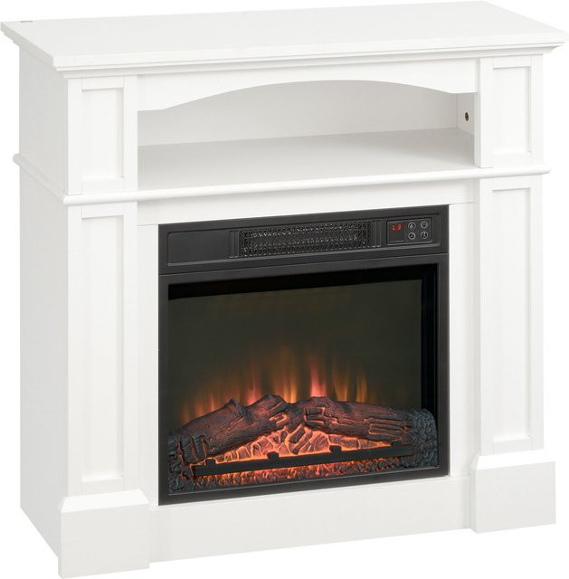 HOMCOM Elektrokamin Standkamin mit 3D LED-Flammeneffekt und Regal, 1800 W Heizleistung, Weiß - Bild 1