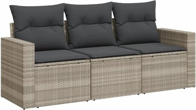 vidaXL 3-tlg. Garten-Sofagarnitur in L-Form aus Polyrattan mit Kissen, Hellgrau - Bild 1
