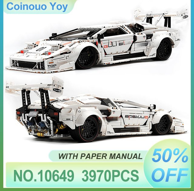 GULY 10649 LP5000 Technisches RC Sport Auto Bausteine Set in Weiß im Maßstab 1:8 mit Motor für DIY Montage - Bild 1