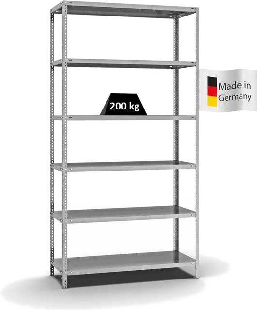 PROREGAL Fachbodenregal Medium-Duty Schraubsystem, verzinkt, Farbe: Silber, H x B x T: 250 x 130 x 50 cm, 6 Ebenen, beidseitig nutzbar - Bild 1