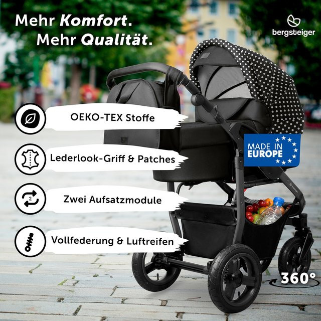 Bergsteiger Kinderwagen Capri 3in1 Kombi mit Babyschale in Schwarz - Bild 1