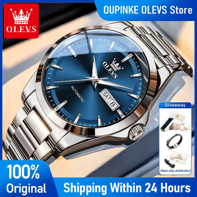 OLEVS Armbanduhr Automatik, Edelstahl, Blau, Herren - Bild 1