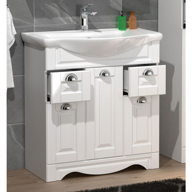 VCM Badmöbel Set Casalo XL in Weiss mit Waschbecken und Unterschrank im Landhaus Stil, B/H/T: 75 x 81 x 45 cm - Bild 3