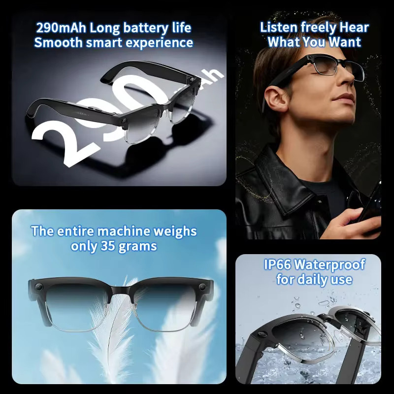 LIGE AI Smart-Brille mit 4K-Kamera, wasserdichte Bluetooth-Sonnenbrille mit Farbwechsel-Linse für HD-Videoaufnahmen und Anrufe, Schwarz/Transparent - Bild 4