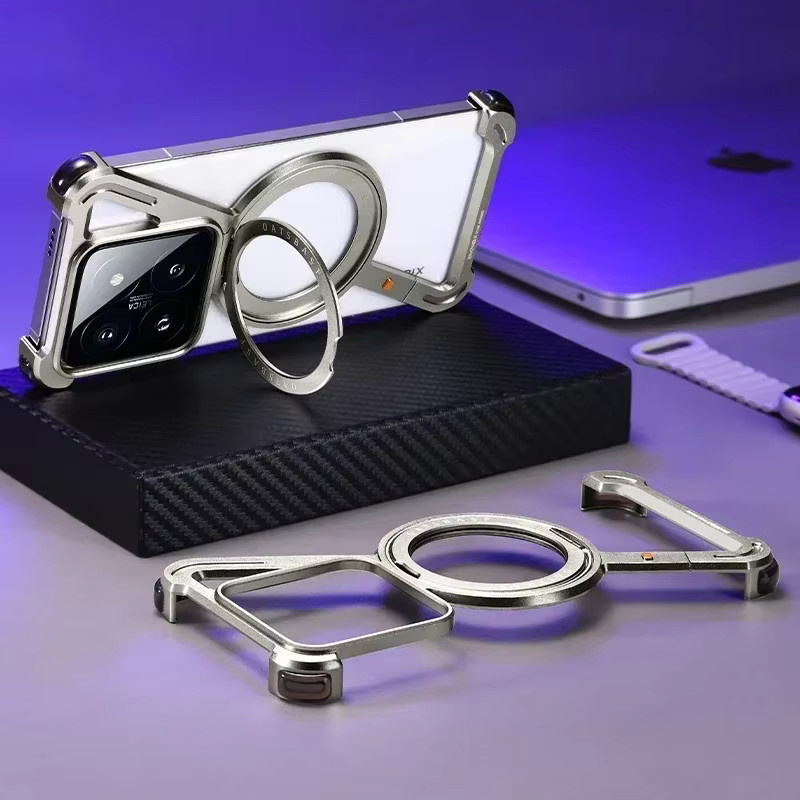 Eary Z-Form Metall-Handyhülle für Xiaomi 15 15 Pro mit magnetischem 360 Grad rotierendem Ständer und rahmenlosem Stoßfänger-Schutz - Bild 2