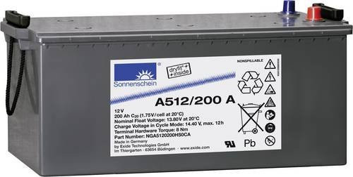 GNB Sonnenschein A512/200A NGA5120200HS0CA Blei-Gel Akkumulator 12V 200Ah Grau B/H/T: 518 x 238 x 274 mm Konuspol Wartungsfrei - Bild 1