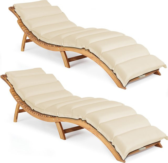 CASARIA 2er-Set Faltbare Gartenliegen aus FSC-zertifiziertem Akazienholz mit wetterfesten Auflagen in Beige - Bild 1