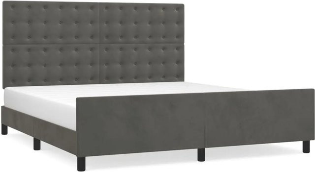 vidaXL Bettgestell mit Kopfteil aus Samt in Dunkelgrau, B/T/H: 180 x 200 x 128 cm - Bild 1