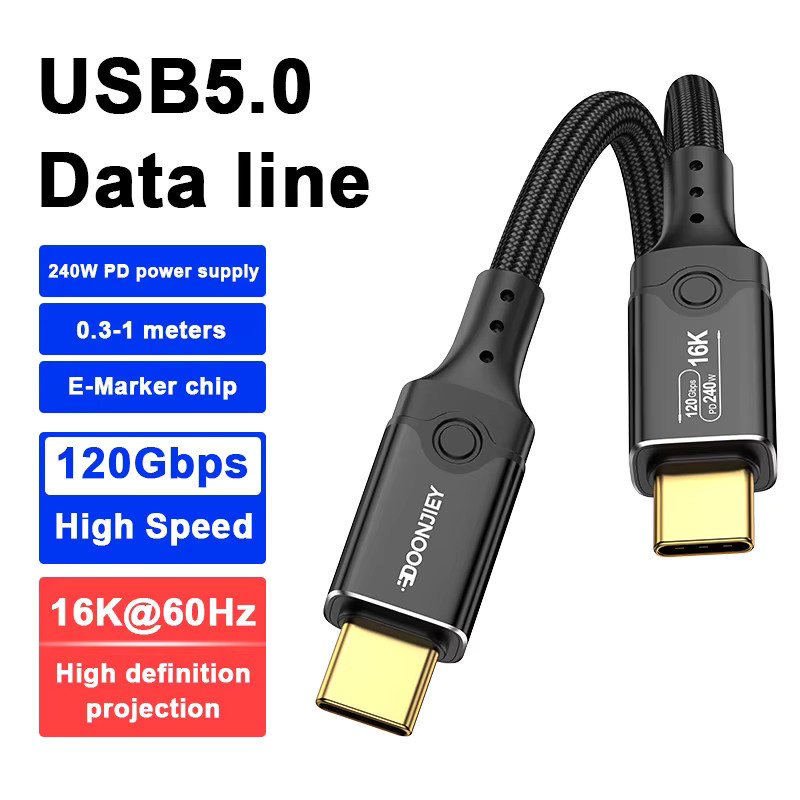 DOONJIEY USB-C zu USB-C Thunderbolt 5/4 Kabel, 120Gbps Hochgeschwindigkeits-Datenübertragungskabel mit 240W Schnellladefunktion und 16K@60Hz Unterstützung, Schwarz - Bild 2