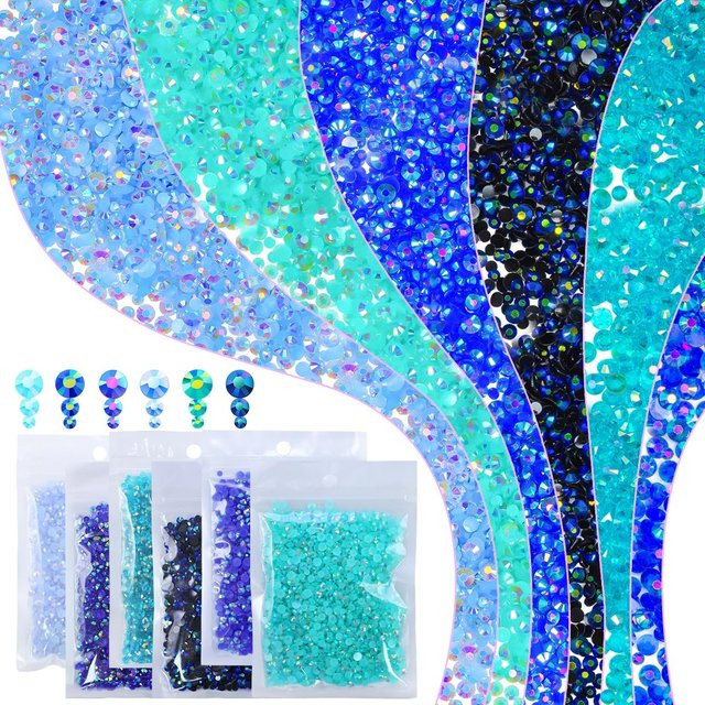 6 Beutel blaue Harz-Strasssteine für Bastelarbeiten und Nagelkunst, gemischte Jelly-Strasssteine in 3mm, 4mm und 5mm - Bild 1