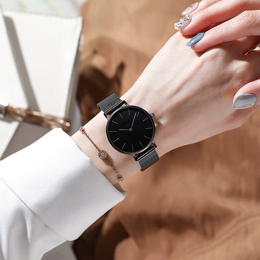 CRRJU Armbanduhr Quarz, Schwarz, Roségold, Milanaise, Herren - Bild 6