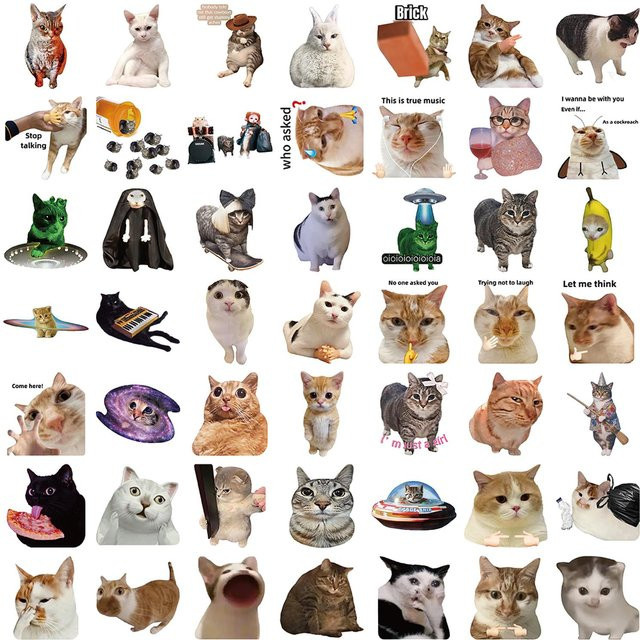 50 Stück Katzen-Memes Aufkleber Set von Binchi Outdoor Product, wasserfeste Vinyl-Aufkleber in Mehrfarbig für Laptops, Wasserflaschen und Handys - Bild 1