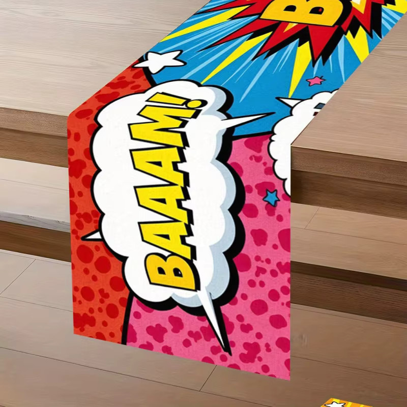 VIKAMA Tischdecke aus Leinen mit Comic-Explosionsmuster in Mehrfarbig, wasserabweisend und rechteckig - Bild 2