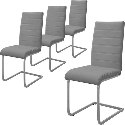 4er Set Esszimmerstühle ML-Design Freischwinger aus Kunstleder in Grau und Silber - Bild 1