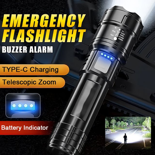 XIWANGFIRE Taktische LED-Taschenlampe in Schwarz, USB wiederaufladbar und wasserdicht - Bild 1