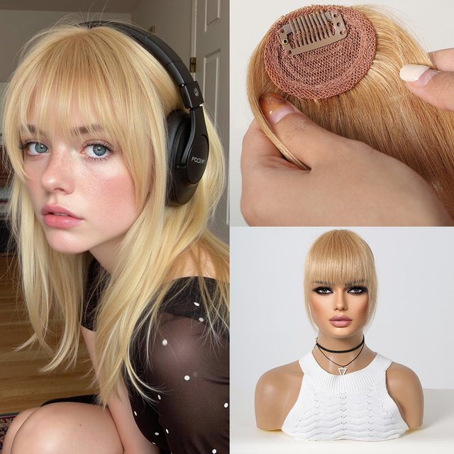 HAIRCUBE Haarteile Fransen-Pony aus blondem Remy-Echthaar, Damen - Bild 1
