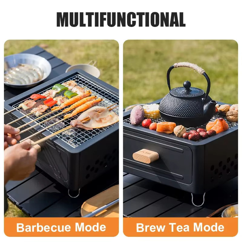 WESTTUNE Holzkohlegrill für den Außenbereich mit Grillständer, antihaftbeschichtet, tragbarer Campinggrill in Schwarz oder Weiß, B/T/H: 31,0 x 31,0 x 16,0 cm - Bild 2