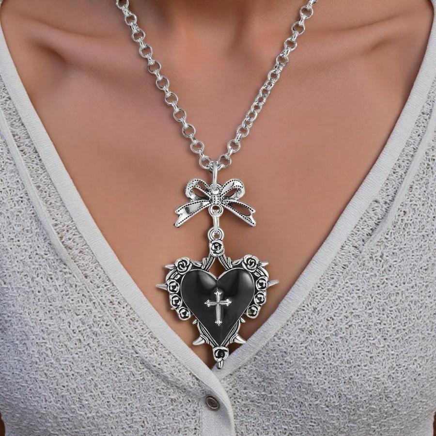Lucky Star Jewelry Herzanhänger Halskette, Schwarz, Damen, Vintage - Bild 2