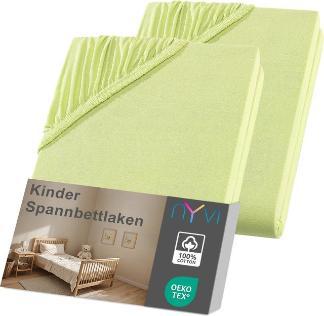 NYVI Kinder Spannbettlaken Junior 2er Pack, Apfelgrün, B/T: 70 x 140 cm, Matratzenhöhe bis 12 cm, weich und bügelfrei - Bild 1