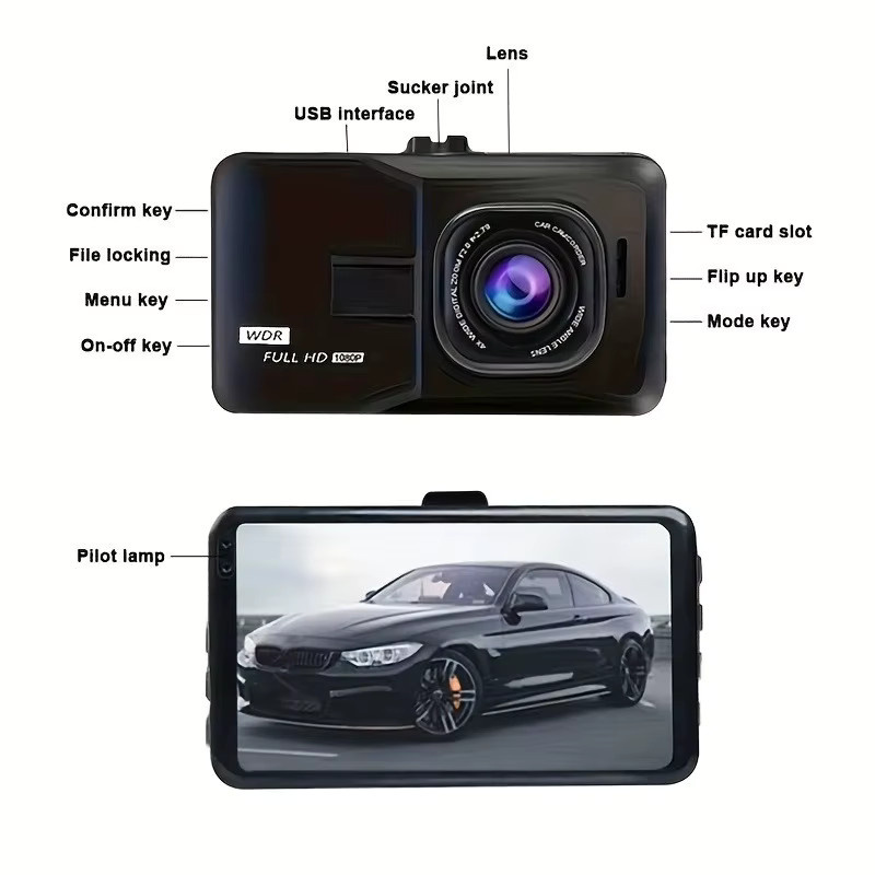 OBDResource Dashcam Full HD 1080P mit 3-Zoll-Bildschirm, 170 Grad Weitwinkel und Nachtsicht, Schwarz - Bild 3