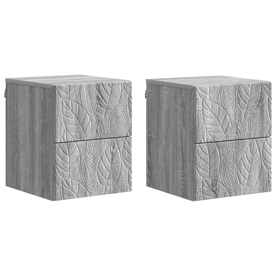 vidaXL Wandmontierter Nachttisch Set 2 Stück in Grau Sonoma, Modernes Design für dein Schlafzimmer, B/T/H: 34,5 x 33 x 40 cm - Bild 2