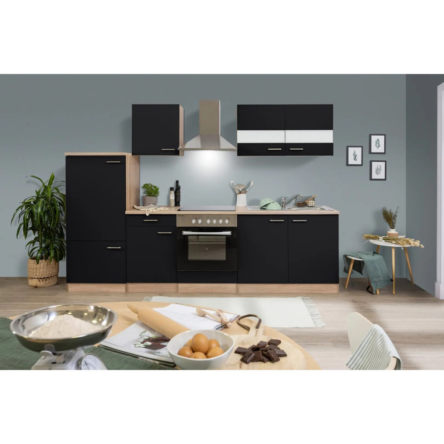 Respekta Küchenzeile KB270ESSC in Schwarz-Eiche Sägerau Nachbildung mit Soft-Close-Türen und Einbaufunktion, Breite: 270 cm - Bild 2
