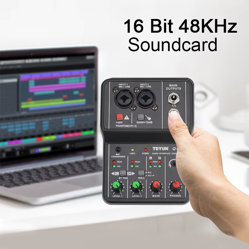 TEYUN Q-12 USB-Audio-Schnittstelle in Schwarz mit 2 Mikrofoneingängen für Studio und Heimaufnahme, 16 Bit, 48 kHz - Bild 3