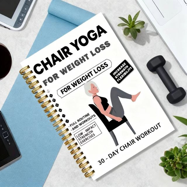 28-Tage-Stuhl-Yoga-Spiralnotizbuch 2026 in Weiß für geführte Posen und Fortschrittstracking - Bild 1